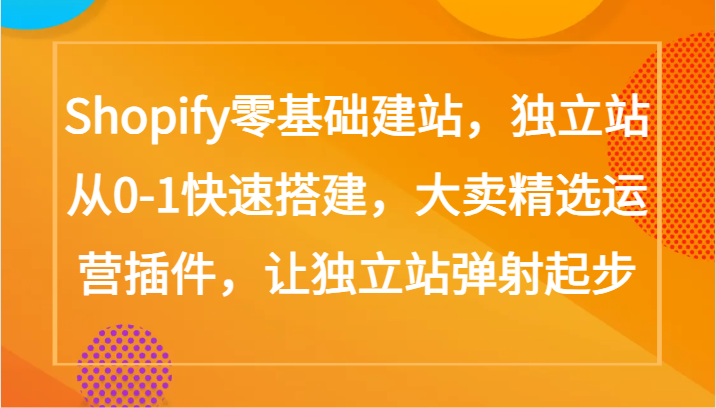 Shopify零基础建站，独立站从0-1快速搭建，大卖精选运营插件，让独立站弹射起步-酷吧易资源网