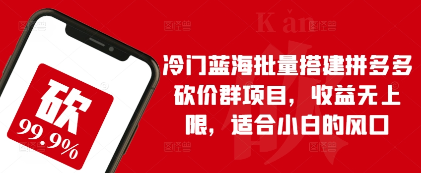 冷门蓝海批量搭建拼多多砍价群项目，收益无上限，适合小白的风口-酷吧易资源网