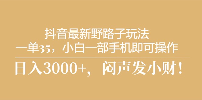 （10766期）抖音最新野路子玩法，一单35，小白一部手机即可操作，，日入3000+，闷…-酷吧易资源网