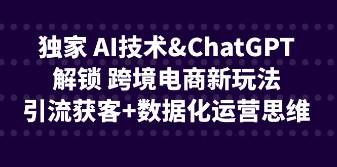 独家 AI技术&ChatGPT解锁 跨境电商新玩法，引流获客+数据化运营思维-酷吧易资源网