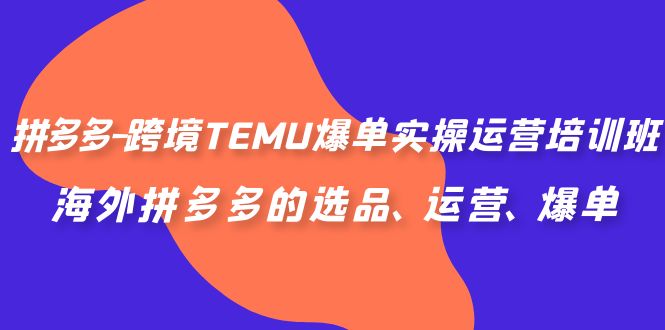 拼多多-跨境TEMU爆单实操运营培训班，海外拼多多的选品、运营、爆单-酷吧易资源网