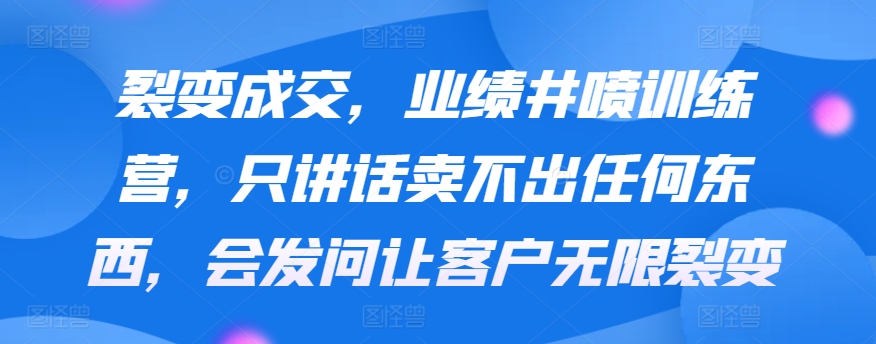 裂变成交，业绩井喷训练营，只讲话卖不出任何东西，会发问让客户无限裂变-酷吧易资源网