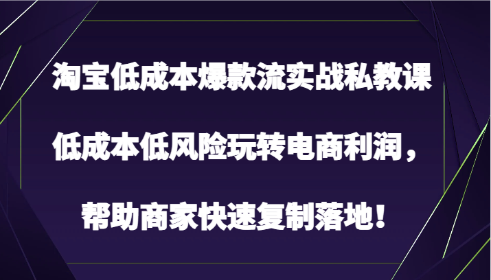 淘宝低成本爆款流实战私教课，低成本低风险玩转电商利润，帮助商家快速复制落地！-酷吧易资源网