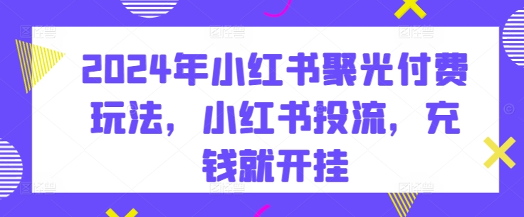 2024年小红书聚光付费玩法，小红书投流，充钱就开挂-酷吧易资源网